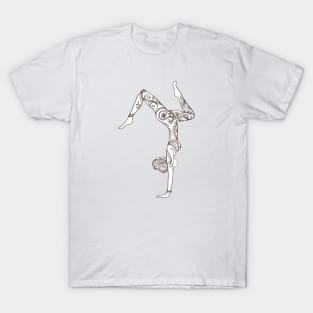 Yoga handstand with patterned girl T-Shirt